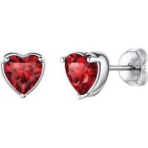925 Sterling Silver Sparkling Heart/Round/Princess Cut Birthstone Stud Earrings